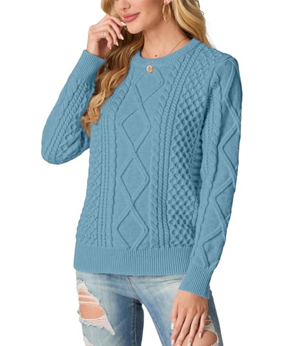 Image of GRECERELLE Women's 2026 Fall & Winter Fashion Sweater Crewneck Long Sleeve Cable Knit Chunky Vintage Casual Pullover Tops