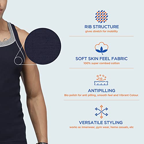 Image of sporto Men's Round Neck Solid Vest, 100% Super Combed Cotton, Ultra Light, Sleeveless - Combo Pack