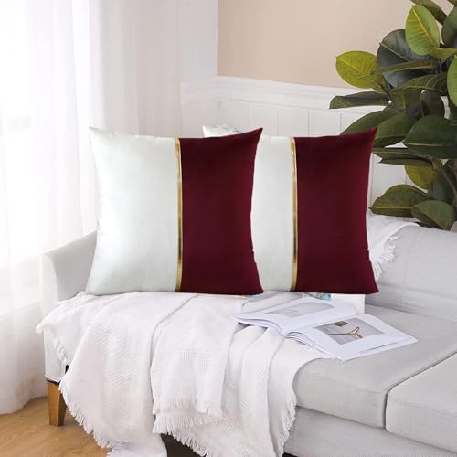 Image of HIMS Velvet Sofa Pillow Cover Set of 2, Luxury Cushion Cover 18 inch x 18 inch for Decorative Living Room Sofa Bedroom Car (18x18 Inch, Maroon)