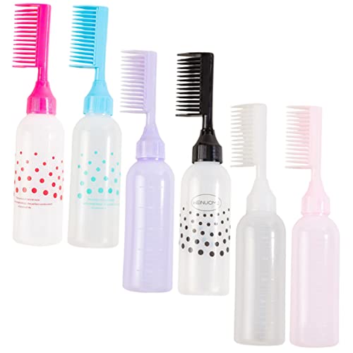 Beatifufu 6pcs Hair Dye Applicator Bottles Root Comb Graduated Scale for Precise Application Hair Dyeing Tools for Home and Barbershop Use