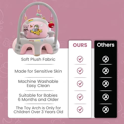 كنبة لدعم جلوس الاطفال مع رف العاب، كرسي تعلم للرضع - قماش مخملي كريستالي، حشو من قطن البولي بروبيلين، هدية مثالية للاطفال الصغار لتعلم الجلوس (بينك ورمادي)