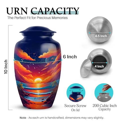 Image of Beach Urn - Memorial Ashes - Combo 2 - Large with 3 Inch Pack of 2 - Large Funeral Adult - Small Urns for Human Ashes - Decorative Urns for Adult Male & Female
