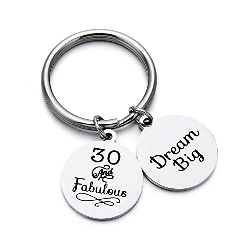 Happy Birthday Keychain 30th 40th 50th 60th Charms Key Ring for Key Holder Stainless Steel Keychain Birthday Gift 3cm (30th)