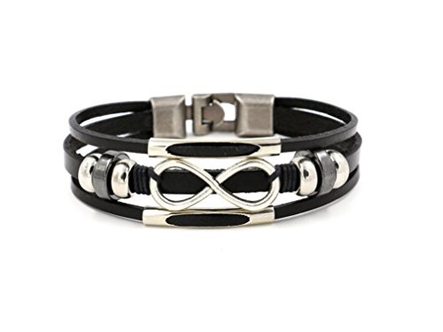 HONGCI Punk-Lederarmband mit Liebes-Unendlichkeitszeichen aus Metalllegierung und Edelstahlverschluss?fürDamenund Herren