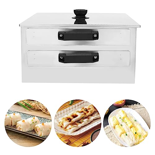 Macchina per involtini di pasta di riso, vaporizzatore per alimenti in rotolo di vermicelli al vapore in acciaio inossidabile con vassoio extra, pentole cantonesi a doppio strato, 32x31x16cm