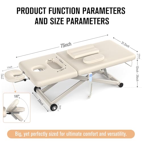 Image of Dolonm Electric Massage Table, Heavy Duty Electric Lift and Backrest 2 Motor Adjustable for Treatment /Medical Spa /Facial Bed /Beauty Bed /Massage and More - 31.2 Wide x 75 Long, Beige Gray
