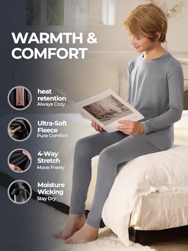 Haloumoning Thermal Underwear for Kids Boys Winter Base Layer Athletic Skiing Long Johns Sets 5-14 Years3