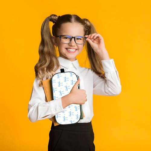 Image of WOBAGMEN Double Layer Pencil Case with Handle Large Pencil Bag Cute Print Pencil Pouch for Boys Girls (Blue Bow Polka Dots)