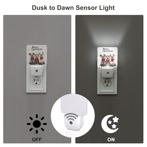 Image of Cute Christmas Dogs LED Plug-in Night Lamp 2 Piece Set, Auto Sensor Emergency Nightlights Set of 2 for Bedroom Bathroom Night Stairs