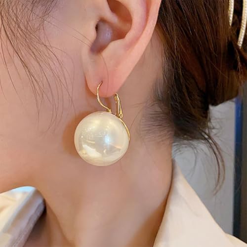 Large Pearl Earrings for Women Dainty 20MM Big Pearl Drop Dangle Earrings Hypoallergenic Gold Hoop Earrings Trendy Birthday Jewelry Accessories Gifts4