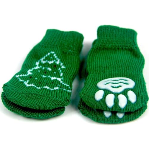 Emily Pets 4PCS Winter Warm Cat Socks Soft Christmas Tree Socks Adorable Stockings Pet Supplies(Green-S)