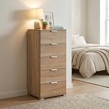 BS COM Cassettiera 5 cassetti in Legno Composito cm 45x38x103 - AMBRO Marrone chiaro