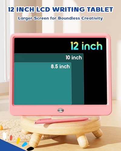 Image of Bravokids 12 Inch LCD Writing Tablet for 3 Year Olds - Electronic Drawing Pad and Doodle Board as Educational Birthday Gifts for Girls and Boys (Pink)