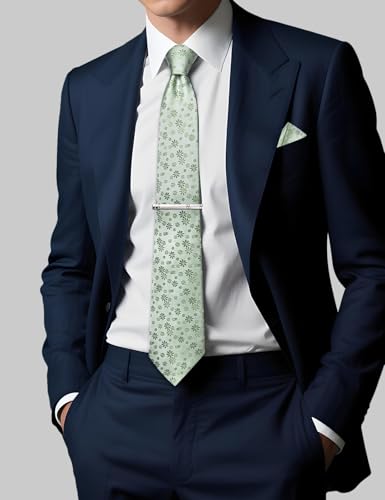 Image of DiBanGu Silk Floral Ties for Men Woven Paisley Necktie and Tie Clip Handkerchief Cufflinks Set for Party Wedding