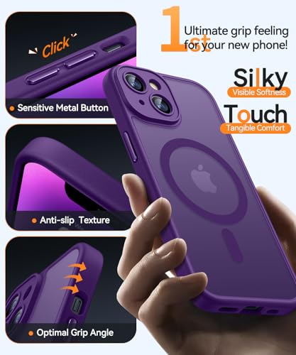 Image of CANSHN Magnetic for iPhone 14 Plus Case, Upgraded [Full Camera Protection] [Compatible with Magsafe] [Translucent Matte] Shockproof Protective Phone Case for iPhone 14 Plus 6.7 inch - Deep Purple
