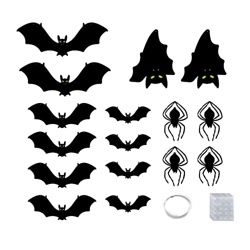 JKDHJK 16 Pcs Decoraciones De Césped Al Aire Libre De Halloween Decoraciones De Murciélagos Negros 3D Murciélagos Luminosos para Pared, árbol, Porche Delantero, Césped, Suministros para Fiestas Cover