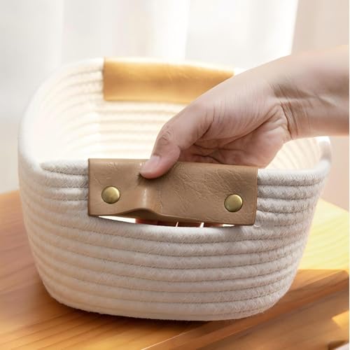 Aufbewahrungskorb Bad, Aufbewahrungskorb Geflochten, Aufbewahrungskörbe Bad Kinderzimmer, Körbe für Regalkorb Klein Aufbewahrungskorb Baumwolle Organizer Wohnzimmer (Beige, 32 * 24 * 13cm)