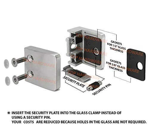 Stainless Steel 316 Grade Heavy Duty Square Flat Back Glass Clamp 55 X 55 Mm For 3/8" Or 1/2" Tempered Glass Or Laminated Glass, Mirror Finish, 4-Pack (Gc-056M) #TOP1