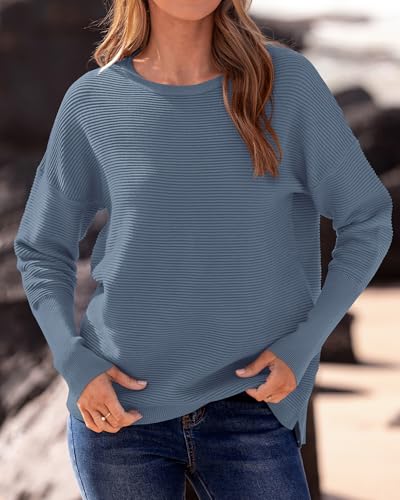 BTFBM Fall Sweaters for Women 2025 Casual Long Sleeve Sweater Striped Loose Fit Pullover Tops