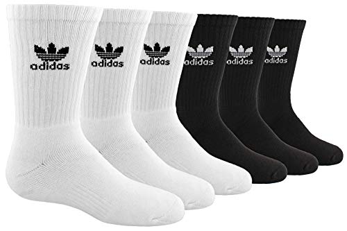 adidas Originals Youth Kids-Boy's/Girl's Trefoil Crew Sock (6-Pair), White/Black Black/White, Large, (Shoe Size 3Y-9)
