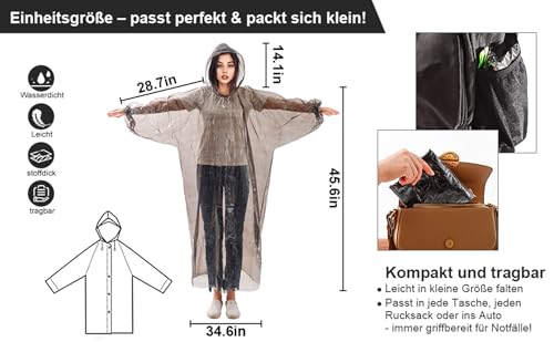 ENCOVY 5er Pack Einweg Regenponcho, Einmal Regencape atmungsaktive, wasserdichte Regenmäntel & Regenjacken mit Kapuze, Passend für Damen & Herren, ideal bei Camping, Angeln, Festivals, Outdoor