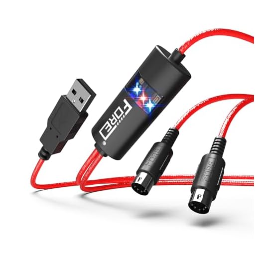 FORE MIDI to USB Interface MIDI Cable Adapter with Input&Output Connecting with Keyboard/Synthesizer for Editing&Recording Track Work with Windows/Mac OS for Studio USB 2.0 Color Red - 6.5Ft