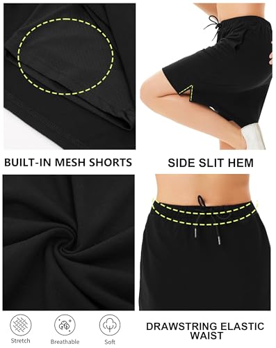 JACK SMITH Women's Stretchy Knee Length Skirts Athletic Skorts for Woman Drawstring Waist with Mesh Shorts Pockets4