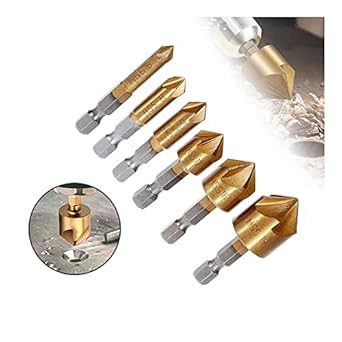 Countersink Drill Bit,Countersink Drill Bit Set 6 Pcs 1/4'' Hex Shank HSS 5 Flute Countersink 90 Degree Center Punch Tool Sets for Wood Quick Change Bit 6mm-19mm