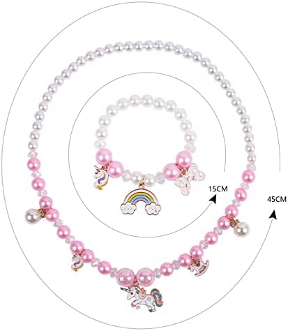 Medo 6 Pcs Unicorn Necklace Bracelet Set, Rainbow Beaded Bracelets Unicorn Necklace Earring Ring Set Girls Jewellery Sets for Kids Party Favors