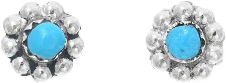 Petite Zuni Turquoise Silver Berry Bead Earrings Sterling Flower Style Post Studs 2105