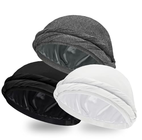 Image of Ababalaya Upgraded Satin Lined Halo Turban Durag for Men &Women Sleeping Bonnet PRE-Tied Headwraps for Hair Loss