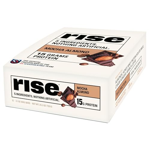 Rise RBA37228 Whey Protein Bars - Mocha Almond | Breakfast Bar & Protein Snack 15G Protein 4G Fiber Just 5 Whole Food Ingredients Gluten-Free Soy Free cover