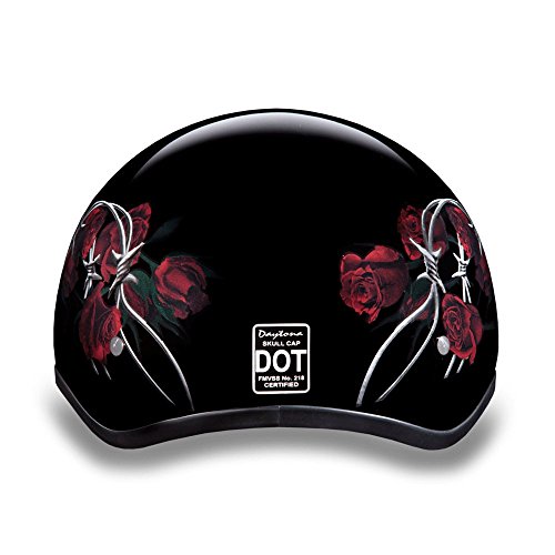 Daytona Helmets Half Skull Cap Motorcycle Helmet – Dot Approved [Barbed Roses] [L] #TOP3