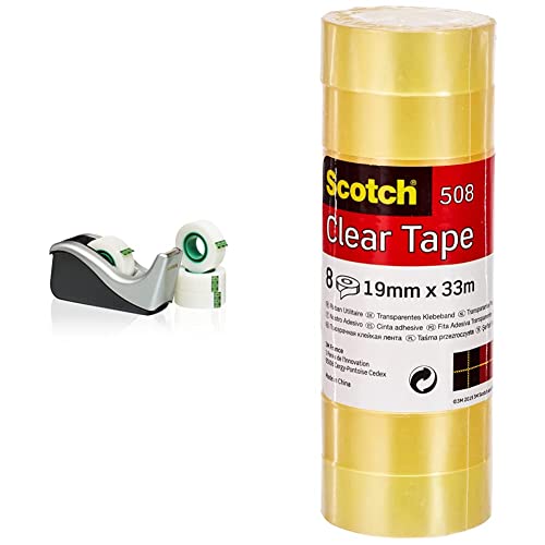 Scotch Magic - Portarrollos de sobremesa con 4 cintas adhesivas, rolos mates y transparentes + 508 - Cinta adhesiva 8 cintas, 19 mm x 33 m, transparente