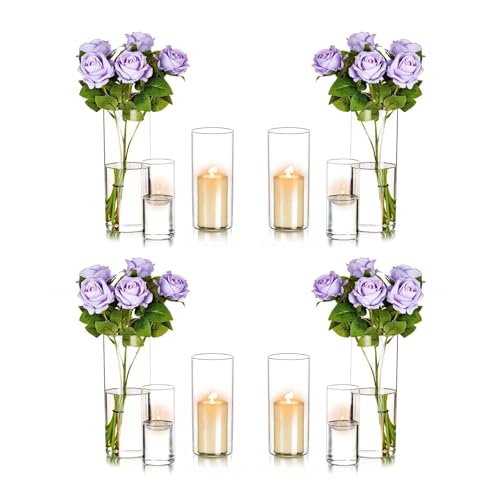 Windlicht Glas Kerzenhalter Kerzenständer Glaszylinder：Romadedi 12er Set...