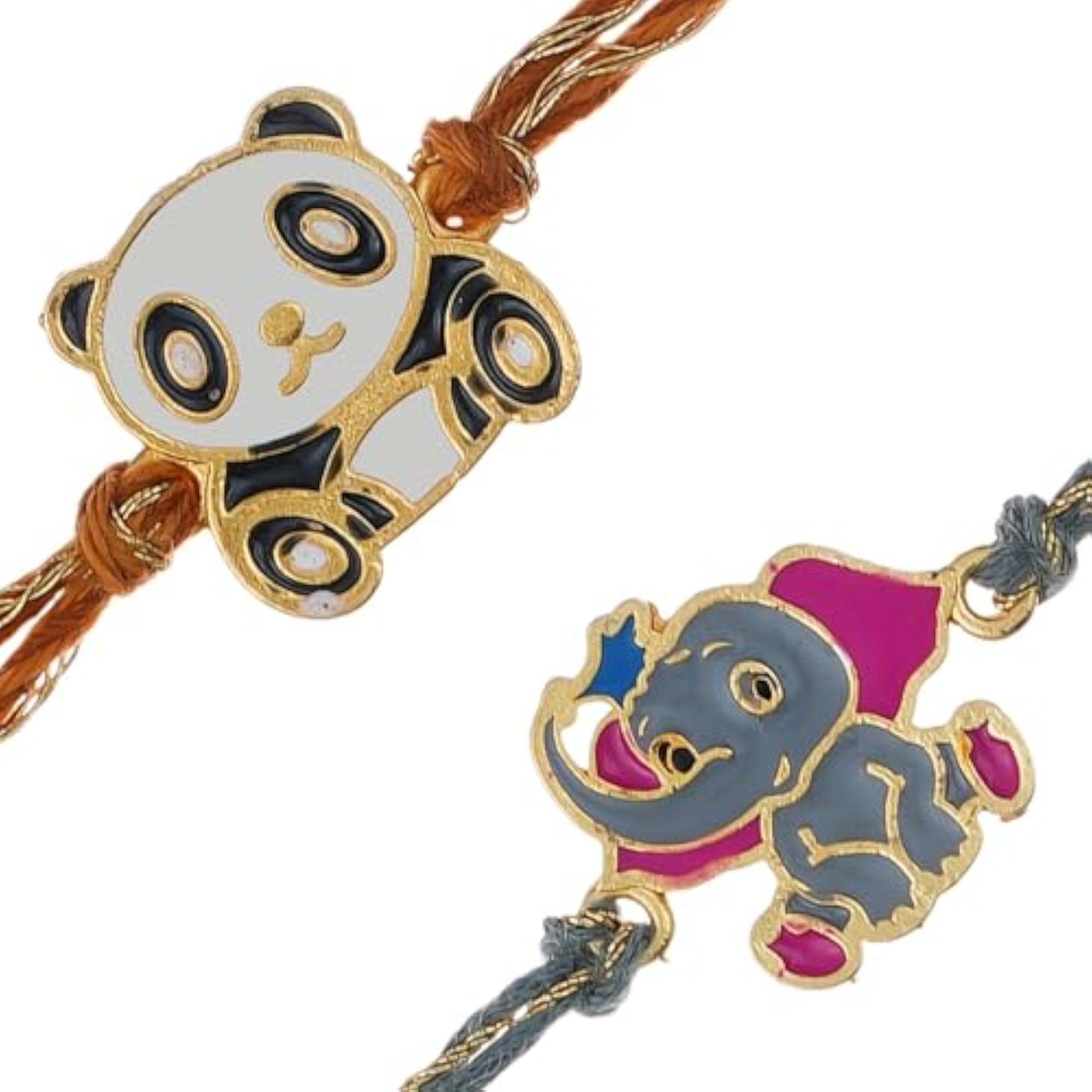 Set of 2 Panda and Elephant Rakhis, Cute Gift for Brothers