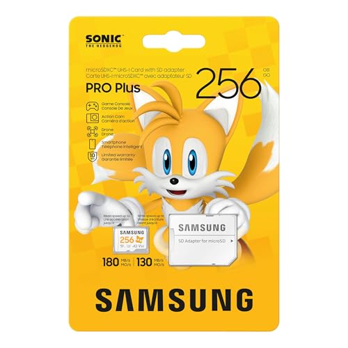 Image of Samsung PRO Plus Sonic The Hedgehog 256GB microSDXC+Adapter, Up to 180MB /s | Full HD & 4K UHD, UHS-I, C10, U3, V30, A2 microSD for Nintendo Switch, Steam Deck, GoPRO, DJI Drone, Tablets (MB-MD256SA /LC1)