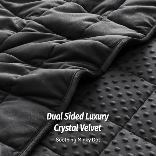 Image of Wemore Minky Dot Weighted Blanket for Adults Twin Size 15 lb, Soft Heavy Blanket for Stress Relief and Sleep Promotion, Breathable Blanket for All-Season with Glass Beads, Black 48 x 72 inches