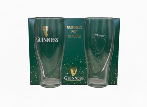 Guinness Gravity Pint Glasses 2 Pack Gift Set | 20oz Official Beer Glasses | Green St Patrick’s Day Packaging | Embossed Harp Design | Ideal Gift for Beer Lovers & Home Bar