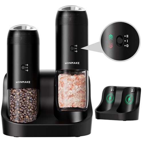 Wonmake Gravity Electric Salt And Pepper Grinder Set With Charging Base