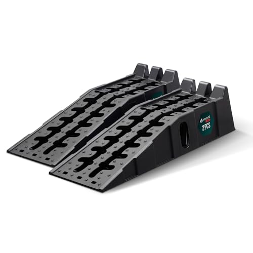 VOUNOT® Lot de 2 Rampes d’Accès Voiture 5 Tonnes Rampes de Chargement Antidérapantes Robuste et Extra Large Cale de Nivellement pour Garage Atelier...