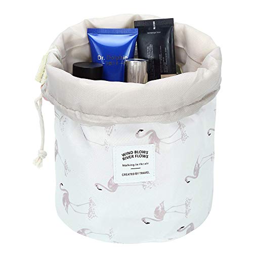 Makeup Bag, YJQueen Travel Makeup Cosmetic Pouch Portable Handbag Toiletry Case Mini Makeup Train Case Cosmetic Bag Cosmetic Organizer Travel Accessories (White Flamingo)