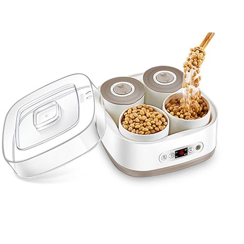 KACBFEE Fermentador Eléctrico Automático de Natto de 1.5 L, 4 Modos, 4 Recipientes de Cerámica, Función de Memoria de Apagado para Natto, Vino de Arroz y Enzimas de Frutas