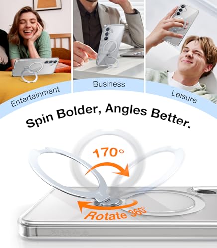 Image of TORRAS 360 Spin for Samsung Galaxy S25 Case with Stand, Fit for MagSafe, 3X Military Grade Protective, Rotatable Kickstand for Samsung S25 Case, Magnetic Ring Slim Hard Cover, Crystal Clear 6.2''