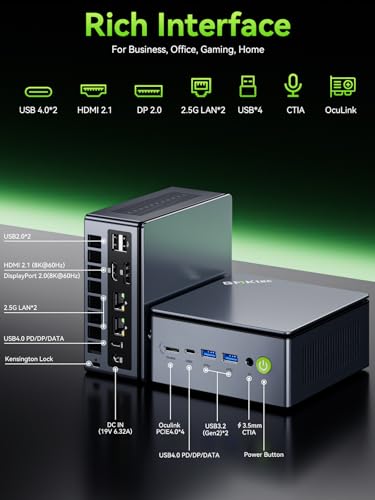 Image of GMKtec Gaming PC Mini Computer, M7 Ultra Ryzen 7 PRO 6850U 32GB DDR5 RAM + 512GB Hard Drive PCle SSD Oculink Dual NIC LAN 2.5G Desktop, Dual USB4, HDMI 2.1, USB-C