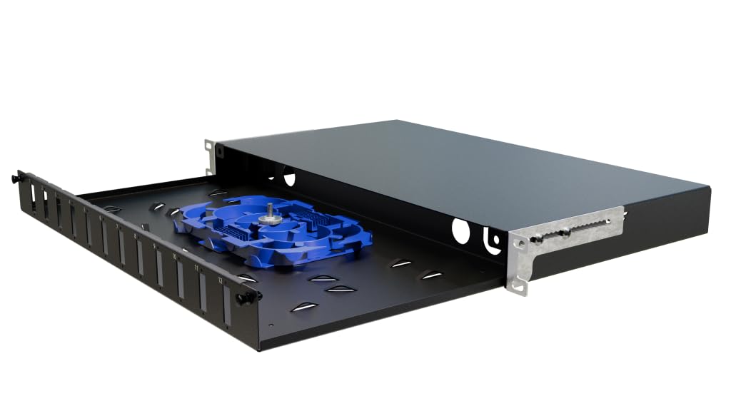 Rack Montage Glasfaser Anschlussdose Verteilerkasten ECO 19 Zoll 1U 12x Duplex LC/PC - Einfache Organisation von Glasfaserkabeln - Aus Stahl - Ideal für den Netzwerkschrank