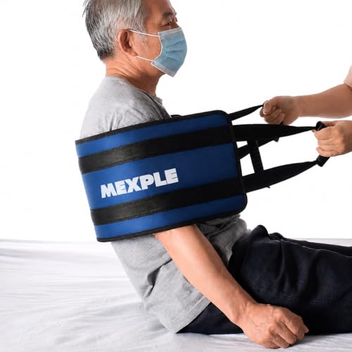 Image of LiftPro Patient Lifting Belt From MEXPLE | Patient Lifting Aid, Bed Transfer Nursing Sling Belt with 4 Handles, Safe Transfer from Bed, Sofa, Wheelchair, Car (36 inchx14 inch) - Premium Blue Color