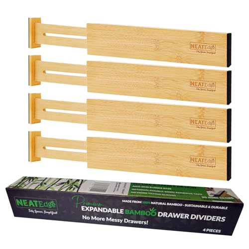 NeatEdge Premium Bamboo Drawer Dividers (4-Pack) – Includes an Op...