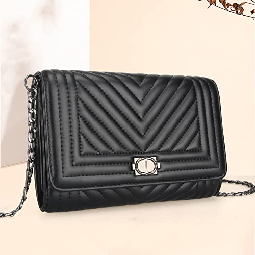 Small Leather Crossbody Bag for Women Black Quilted Purse Cross Body Phone Clutch Bag Chain Crossbody Purse Flap Bag2