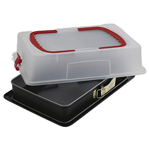 Dr. Oetker 1123 Rechteck-Springform mit Haube 38 x 25 cm Emaille, eckiges Kuchenblech, mit extra hoher Transportbox, Menge: 1 Stück...